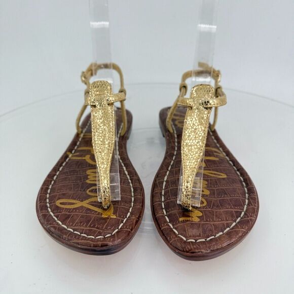 Sam Edelman Girls Gigi Thong Sandal Size 1 Gold Faux Leather Flat - Picture 4 of 12